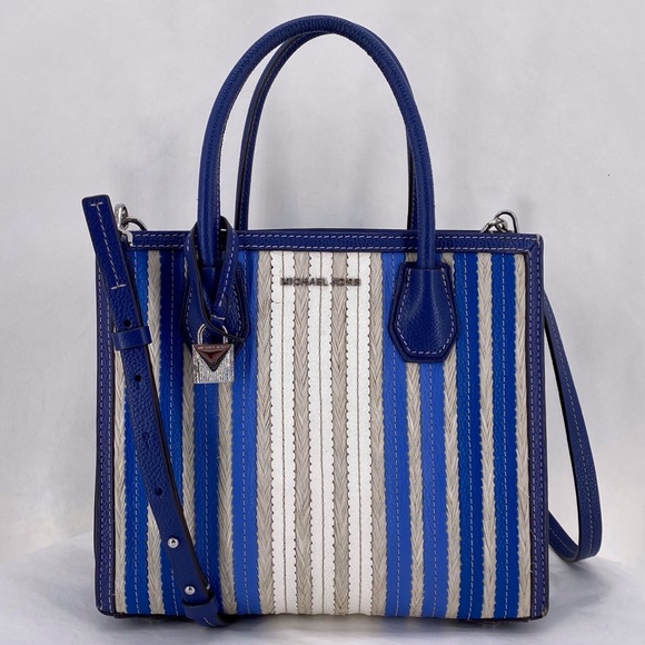 Michael Kors Handbags - Michael Kors navy blue & cream striped satchel bag